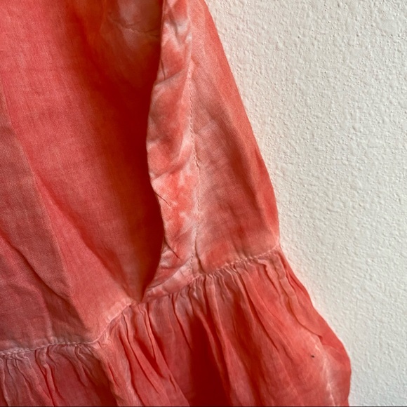 Free People Flowy Sleeveless Tunic Top Drop Waist Shirt Dyed Orange Ruffled - Picture 3 of 9